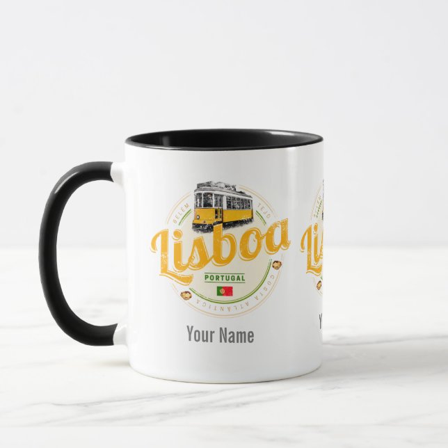 Caneca Lisboa Portugal com Tram Vintage Souvenir (Esquerda)