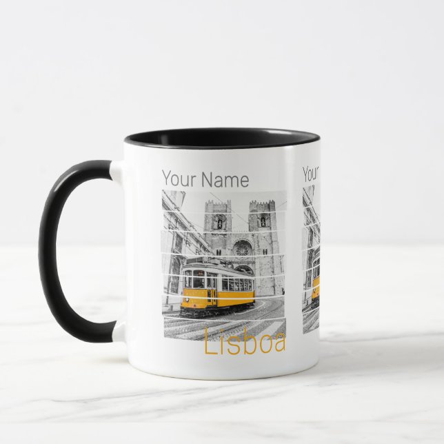 Caneca Lisboa Portugal Vintage Holiday Tram Souvenir (Esquerda)