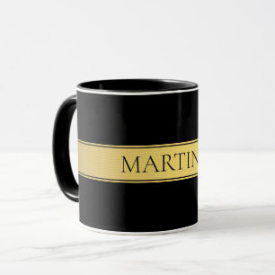 Caneca Listra de Faux Dourado e Fundo Preto Elegante ou F
