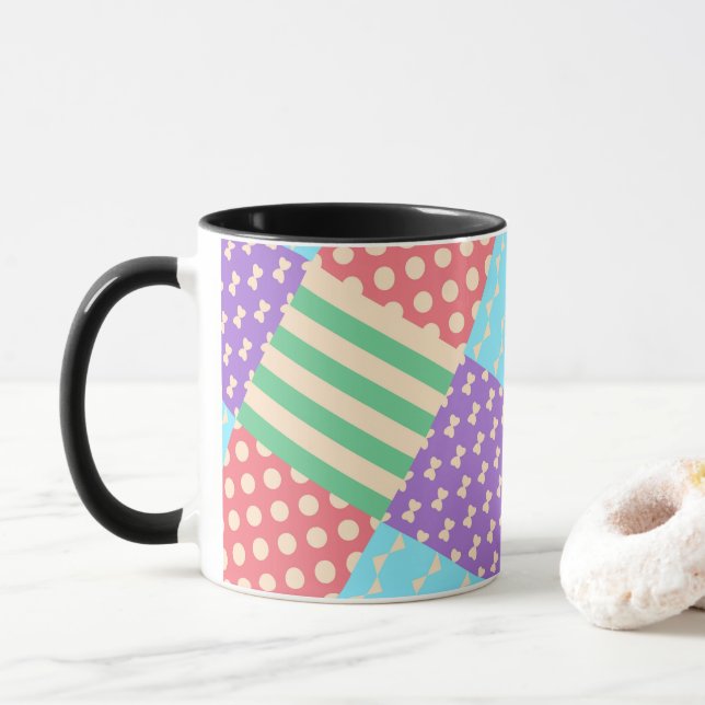 Caneca Listra de Xadrez Pastel Arco Bolinha Geométrico (Com Donut)