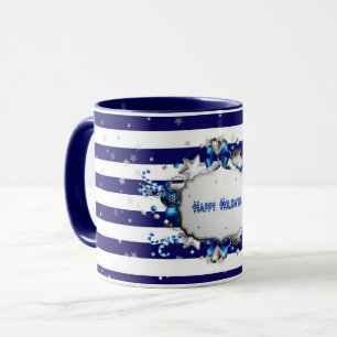 Caneca Listrada Azul com Saudação de Natal