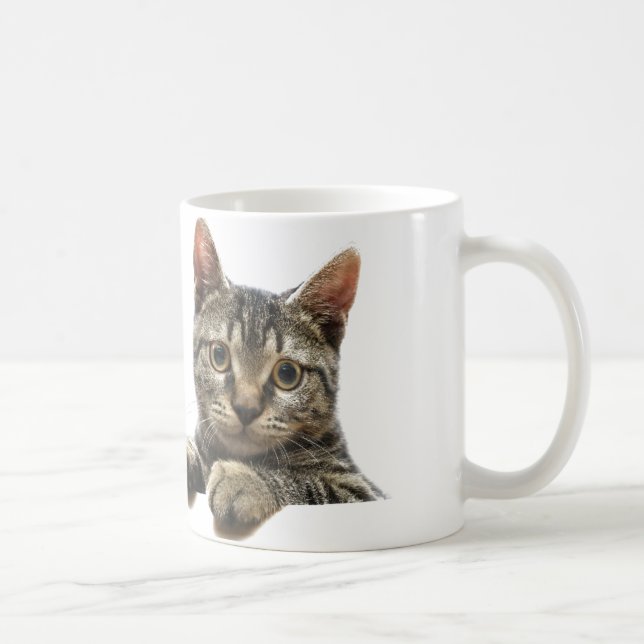 Caneca listrada cinzenta do gato de gato malhado (Direita)