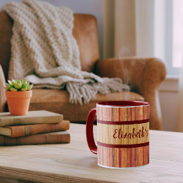 Caneca Listrada de Madeira Rústica