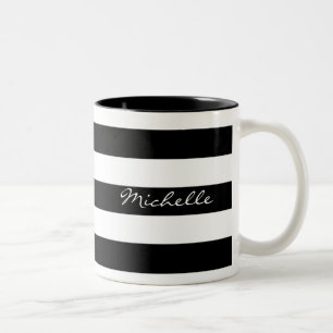 Caneca listrada preto e branco personalizada