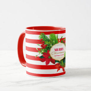 Caneca listrada vermelha de cumprimento do Natal