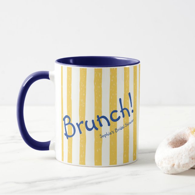 Caneca Listras Amarelas Ousadas Chá de Noiva Brunch (Com Donut)