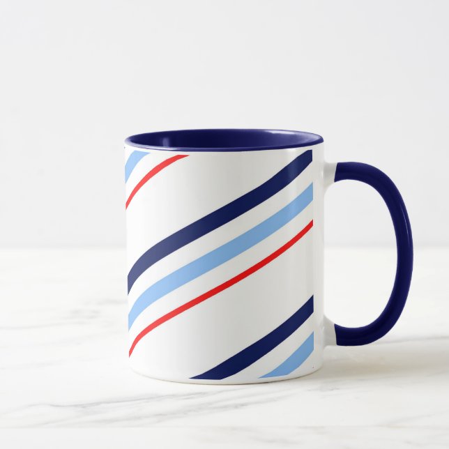 Caneca Listras azuis brancas vermelhas náuticas (Direita)