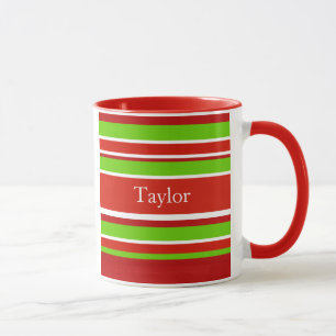 Caneca Listras brancas e verdes vermelhas