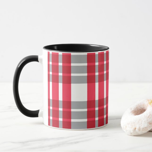 Caneca Listras Cinza Vermelhas  (Com Donut)