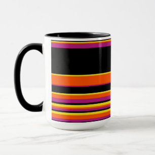 Caneca Listras Complexas - Pretas, Rosa, Laranja e Amarel