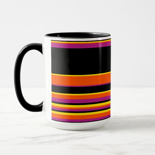 Caneca Listras Complexas - Pretas, Rosa, Laranja e Amarel (Esquerda)