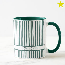 Caneca Listras de Aquarela Azul Verde Minimalista Nome Pe