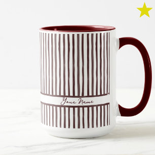 Caneca Listras de Aquarela Bege Mínimo Nome Personalizado