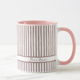 Caneca Listras de Aquarela Rosa Minimalista Nome Personal