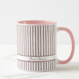 Caneca Listras de Aquarela Rosa Minimalista Nome Personal
