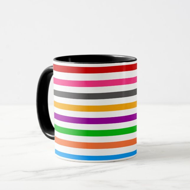 Caneca Listras de Arco-Íris Colorido - Branco  (Frente Esquerda)