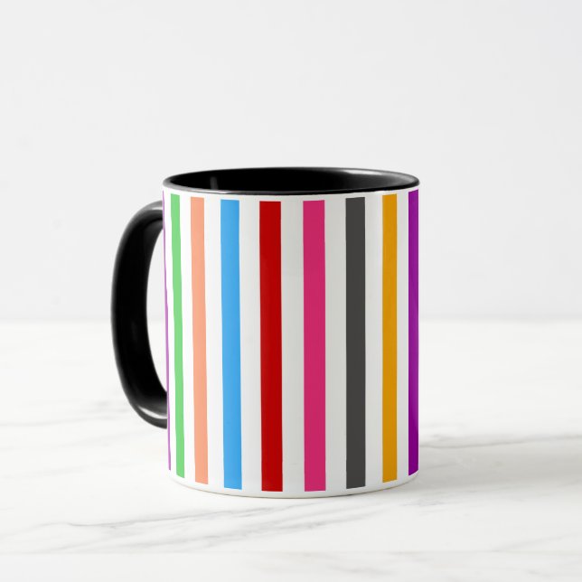 Caneca Listras de Arco-Íris Colorido - Branco  (Frente Esquerda)