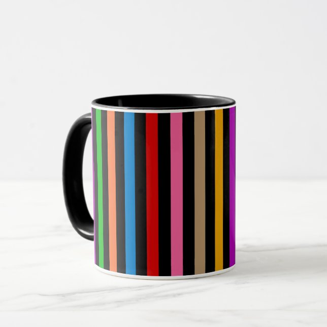 Caneca Listras de Arco-Íris Colorido - Preto  (Frente Esquerda)