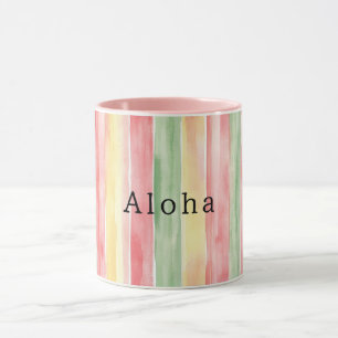 Caneca Listras de Hortelã Rosa Amarelo Aloha