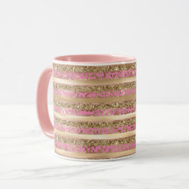 Caneca Listras de Impressão Leopardo Douradas rosa