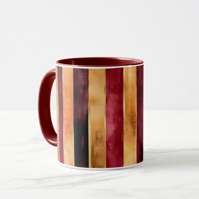 Caneca Listras de Pêssego Dourado Borgonha   (Frente Esquerda)