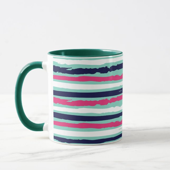 Caneca Listras de tinta rosa verde e azul (Esquerda)
