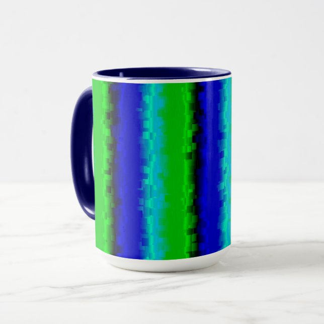 Caneca Listras de Vidro Quebrado Azul Verde (Frente Esquerda)