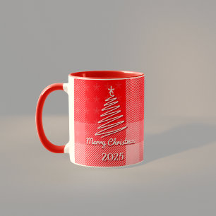 Caneca Listras diagonais xadrez vermelhas de Natal