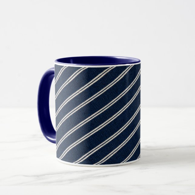 Caneca Listras Duplas Azul Marinho Tecido Marfim (Frente Esquerda)