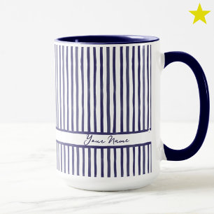 Caneca Listras Mini Aguarela Azul Tendência Nome Personal