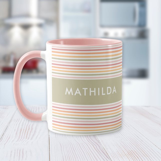 Caneca Listras modernas (mug with stripes and name)