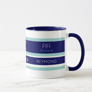 Caneca listras modernas com seu nome (ou dela) marinho az