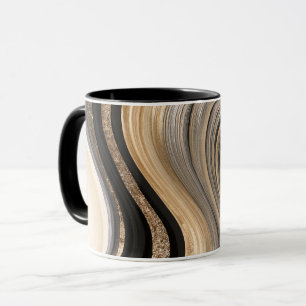 Caneca Listras Onduladas Pretas Douradas