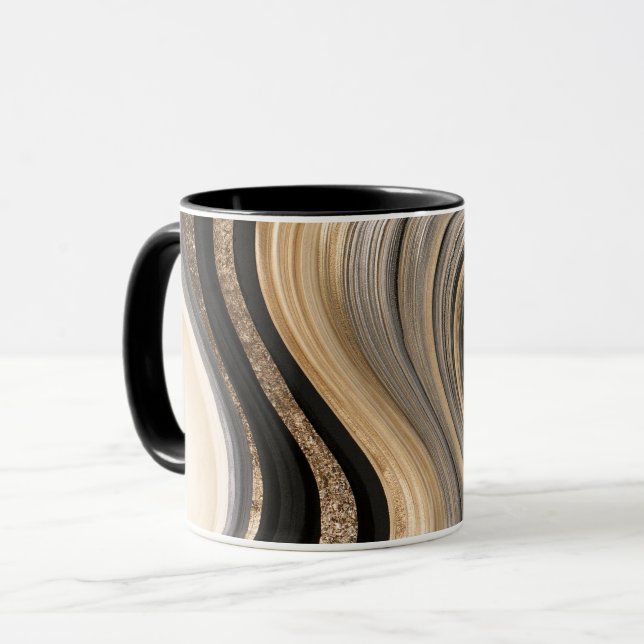 Caneca Listras Onduladas Pretas Douradas (Frente Esquerda)