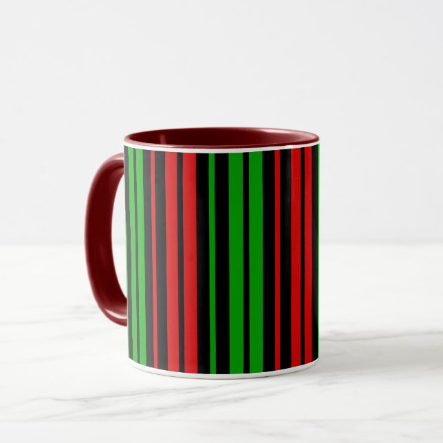 Caneca Listras padrão preto vermelho verde   (Frente Esquerda)