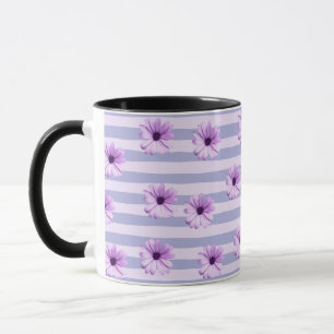 Caneca Listras pastel com padrão de Margaridas