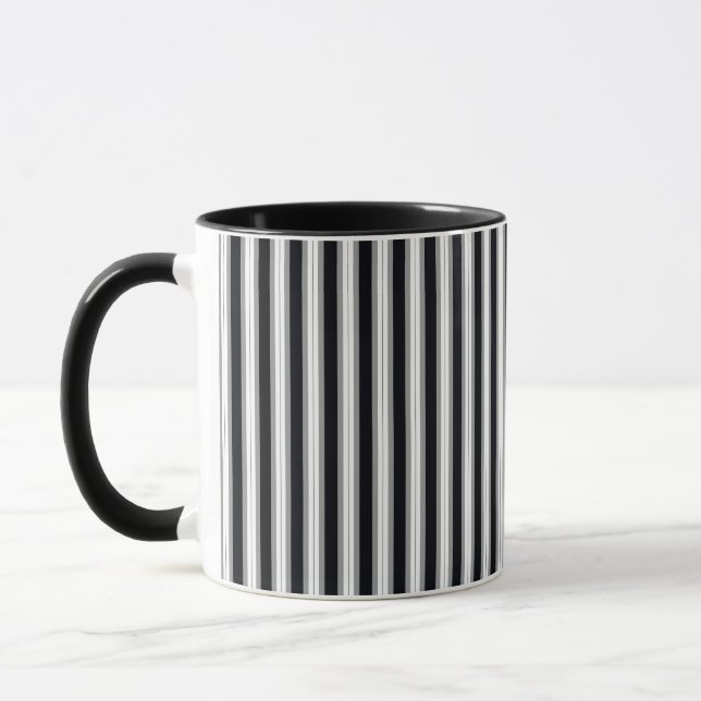 Caneca listras pretas, cinzas e brancas (Esquerda)