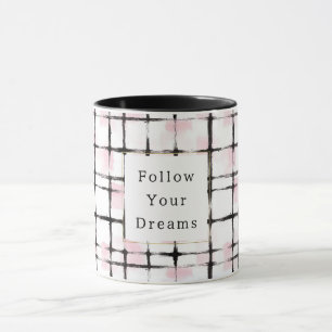 Caneca Listras Pretas Rosa Siga seus sonhos
