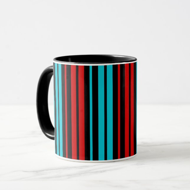 Caneca Listras Pretas Vermelhas e Azuis  (Frente Esquerda)