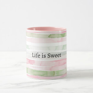 Caneca Listras Rosa Claro Life is Sweet