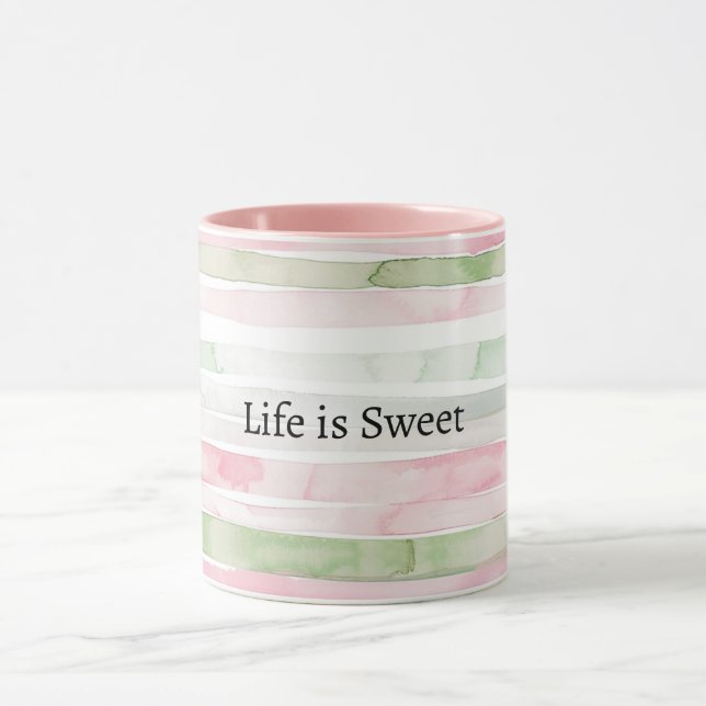 Caneca Listras Rosa Claro Life is Sweet (Centro)