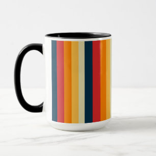 Caneca listras vermelhas, azuis, laranja e amarelas