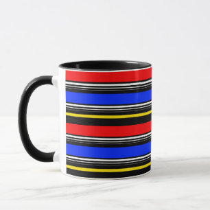 Caneca Listras Vermelhas Azuis Pretas Decorativas