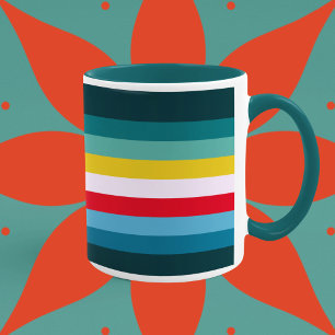 Caneca Listras vermelhas e amarelas entre sombras azuis