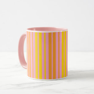 Caneca Listras Verticais Amarelas e Laranjas Rosa