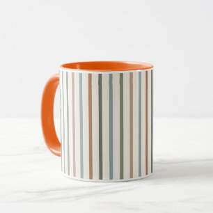 Caneca Listras Verticais Boho Tom Terroso Padrão Minimali