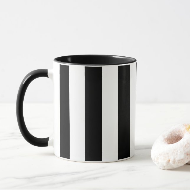Caneca Listras Verticais Pretas e Brancas (Com Donut)