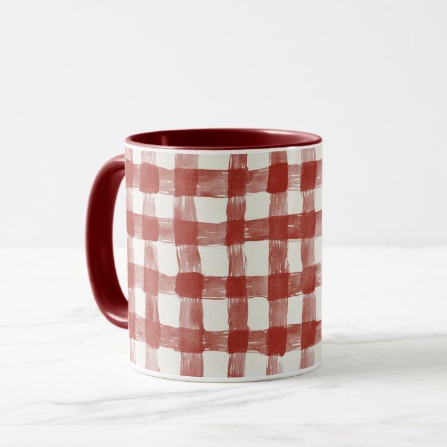 Caneca Listras Xadrez Vermelho Branco   (Frente Esquerda)