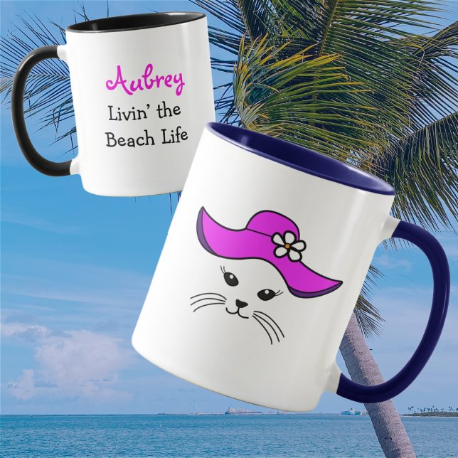Caneca Little Cat Beach Girl personalizável (Criador carregado)