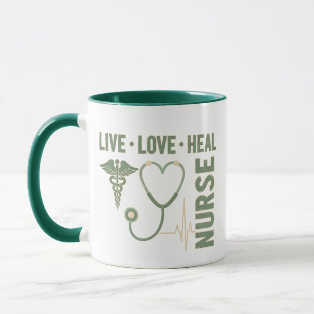 Caneca Live Love Heal Nurse Caduceus Stethoscope ECG Mug  (Esquerda)